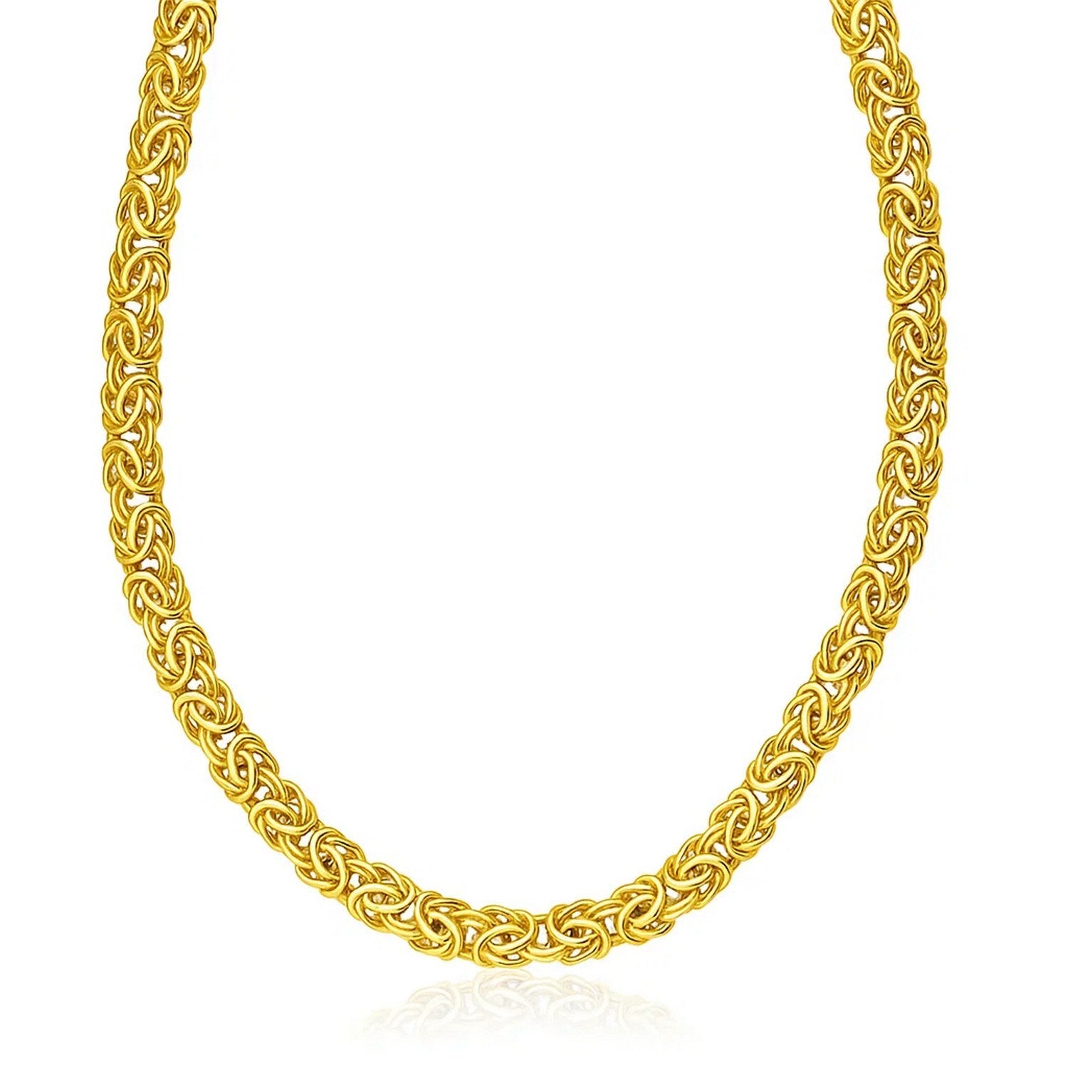 14k Yellow Gold Byzantine Design Stylish Necklace in a sleek high-contrast midnight luxury editorial style